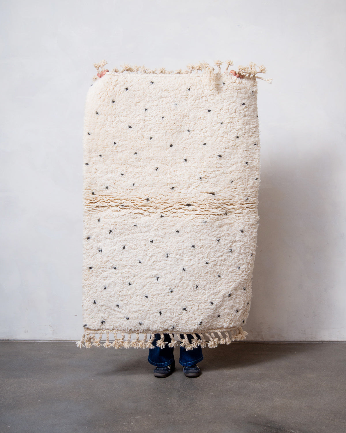 Modern, designer, handcrafted Berber rug from Morocco. Beniourain carpet with beautiful colours and patterns and fluffy wool texture.